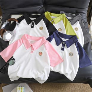 Summer Boys Short Sleeve Polo Shirt Kids Fashionable T-Shirt Raglan Half Sleeve Top for Boys and Girls