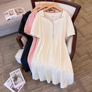 Plus Size Women's Loose Dress Summer Slimming Midi Dress for 200/300 lbs 7133