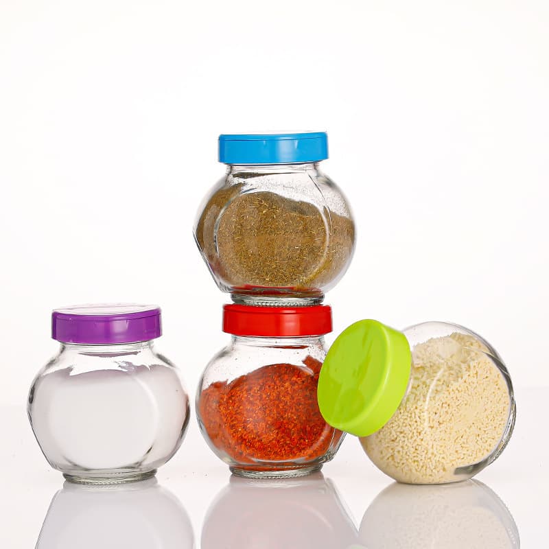 180ml Dual-Outlet Butterfly Lid Glass Seasoning Bottle Flat Bone Seasoning Box Transparent Seasoning Jar Sugar Salt MSG Shaker Jar