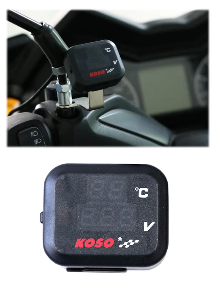 KOSO Multifunctional Motorcycle Instrument USB Charging Waterproof Voltage Temperature Gauge LED Display Universal Motorcycle
