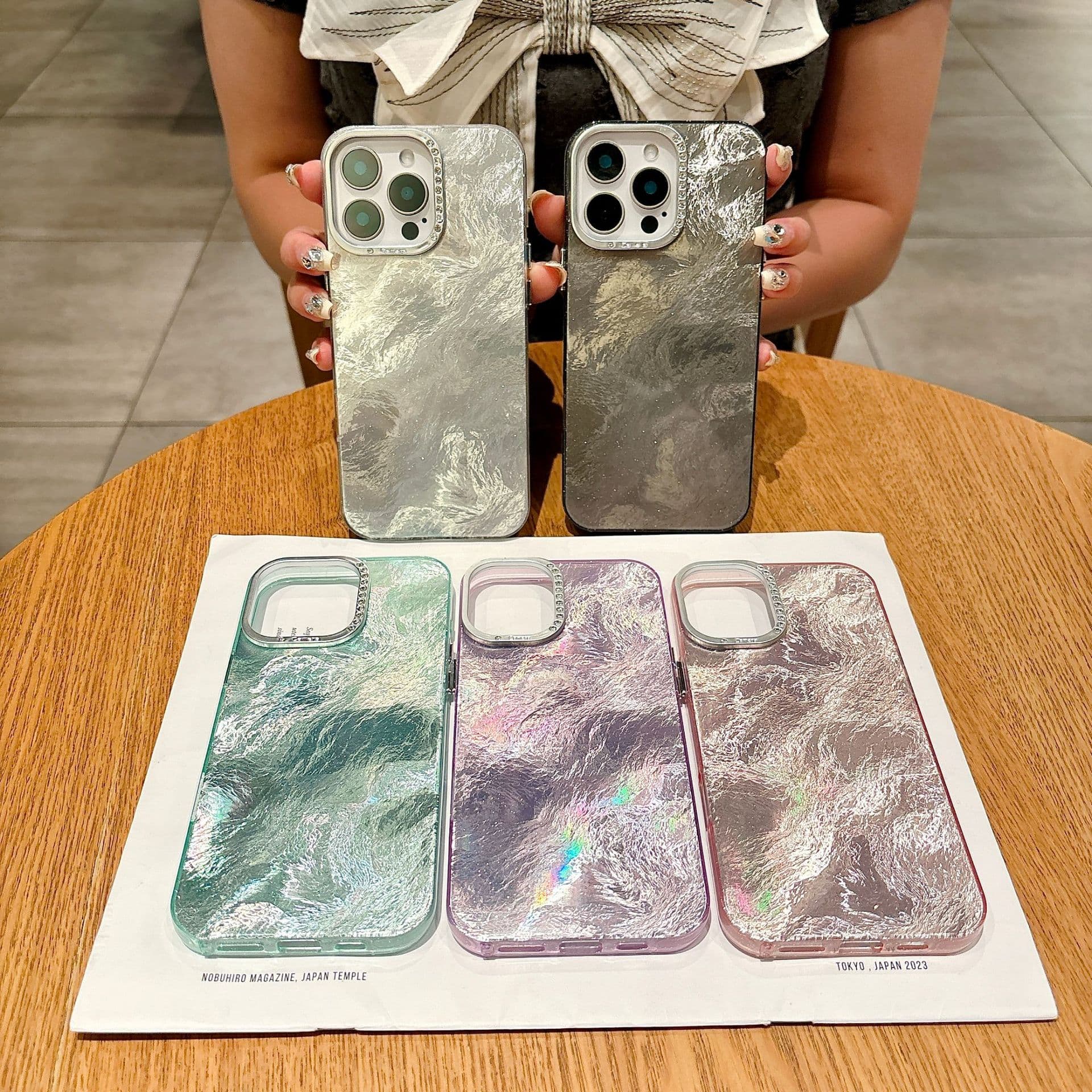 Suitable for Apple 17 Promax mobile phone case IMD tinfoil pattern iPhone 17 rhinestone lens 13/14 protective cover 12