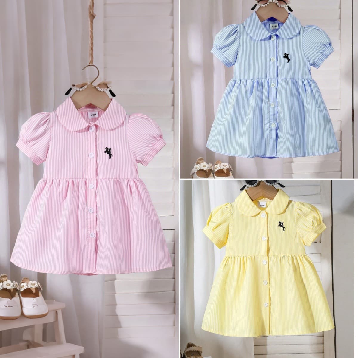 Baby Girls Clothes 0-3Y Summer Bubble Sleeve Striped Shirt Dress In Stock