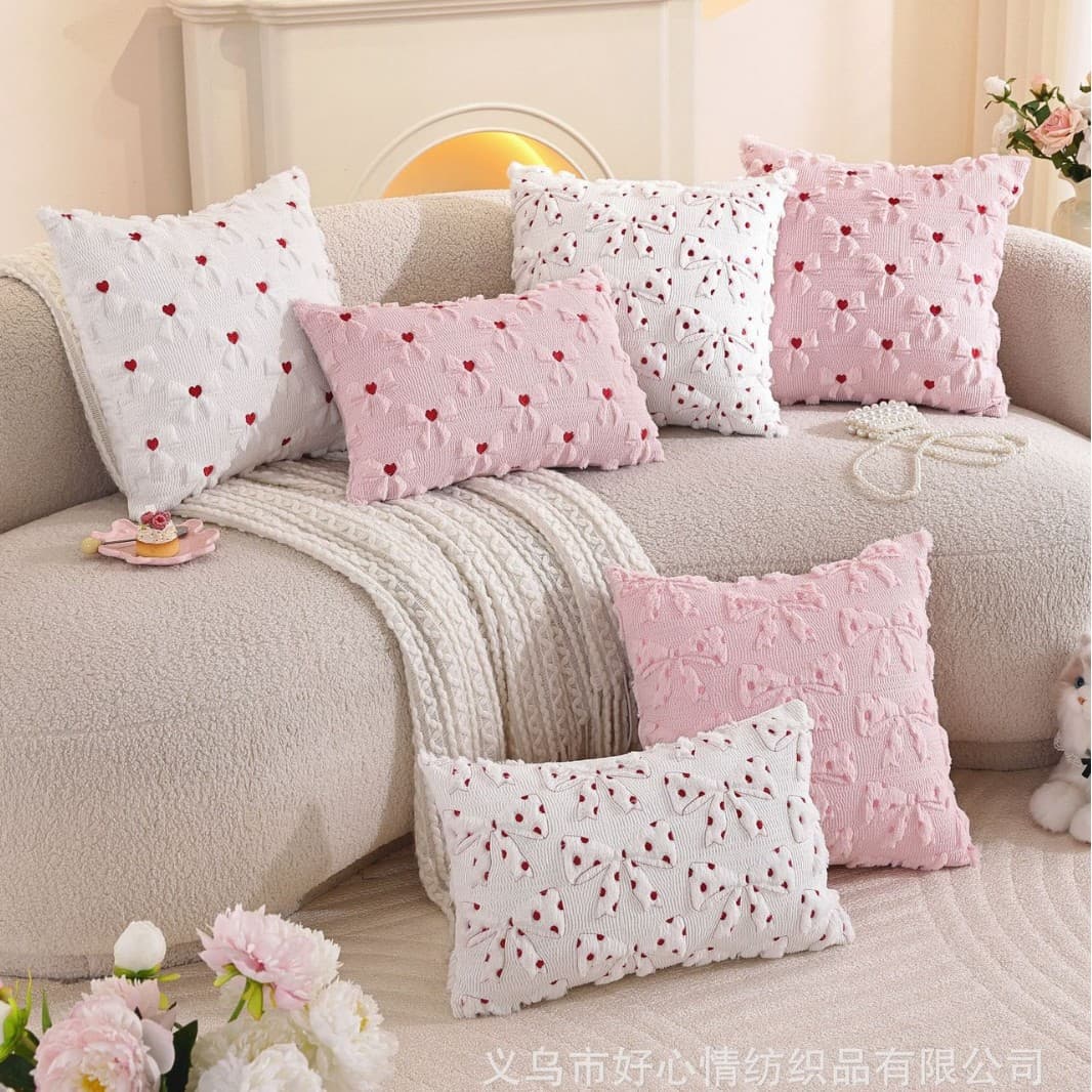 Cross-border bow Valentine's Day love pillowcase plush cushion holiday decoration living room sofa pillowcase manufacturer