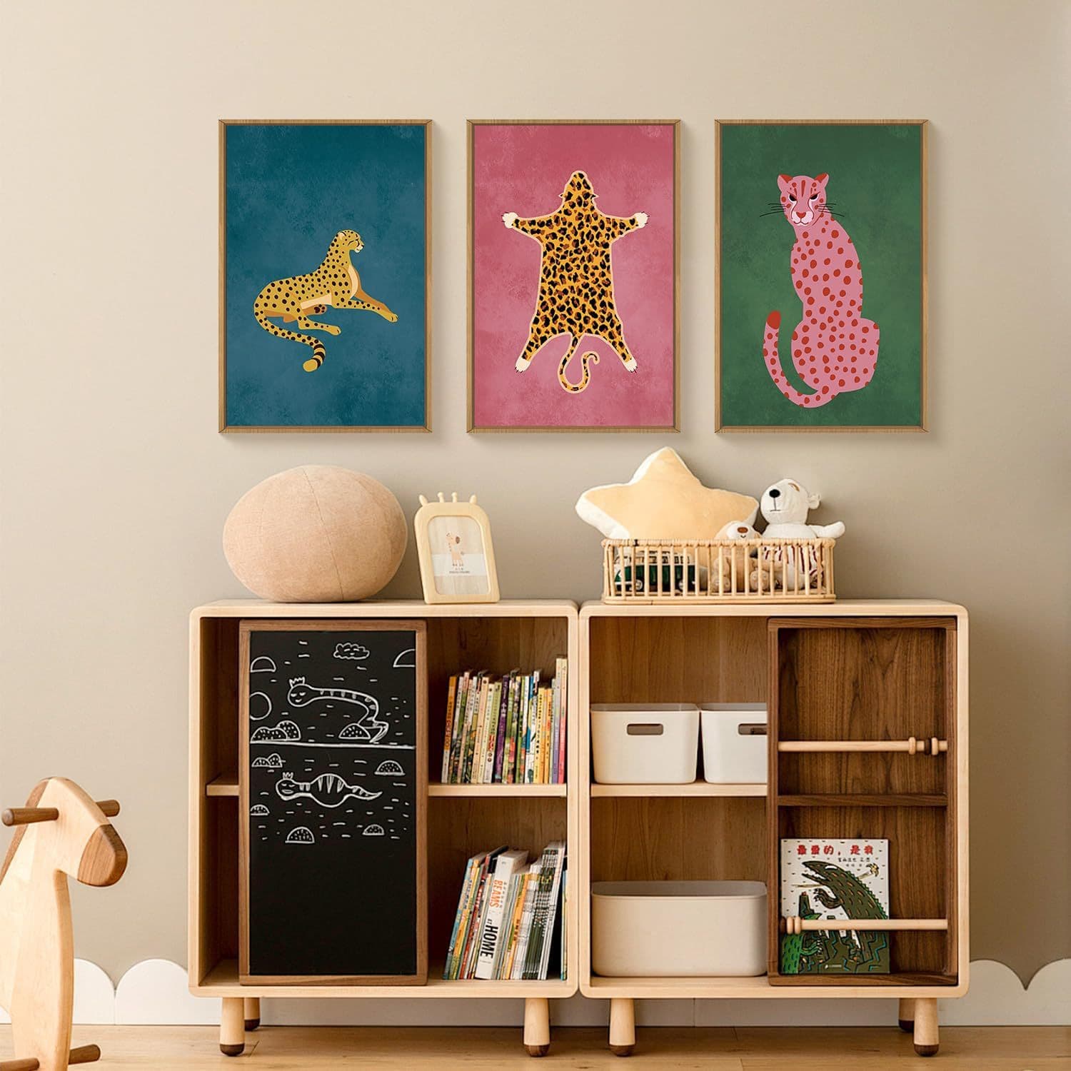 Animal canvas wall art set leopard print preppy room wall decoration modern bohemian style cat wall