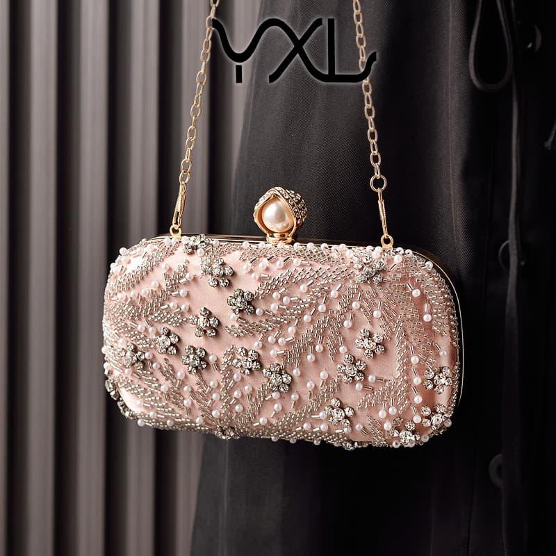 New Cross-Border Beaded Evening Bag Embroidered Rhinestone Party Banquet Bag Champagne Dress Bag Bride Bag