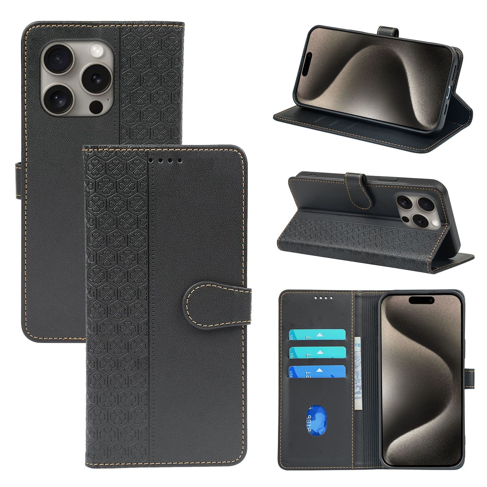Flip Leather Phone Case for iPhone 15 Pro Max, iPhone 14/15 Plus