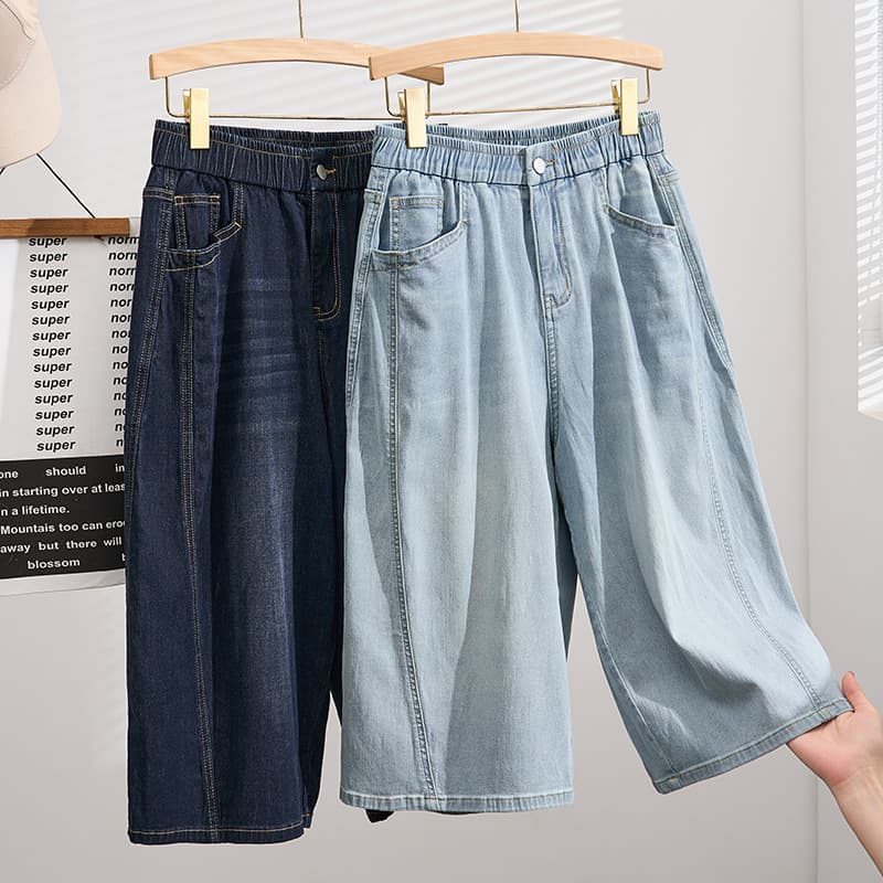 Summer plus-size stretchy slimming jeans for plus-size women, up to 200 lbs, ultra-thin loose denim capri pants N4046