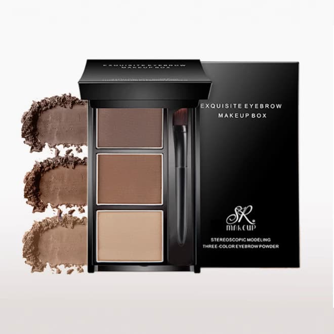 SR·MAKE UP Natural Fine Three-Color Eyebrow Powder Eyeshadow Contour 3-in-1 Palette Black Coffee Gray Eyebrow Pencil Cream