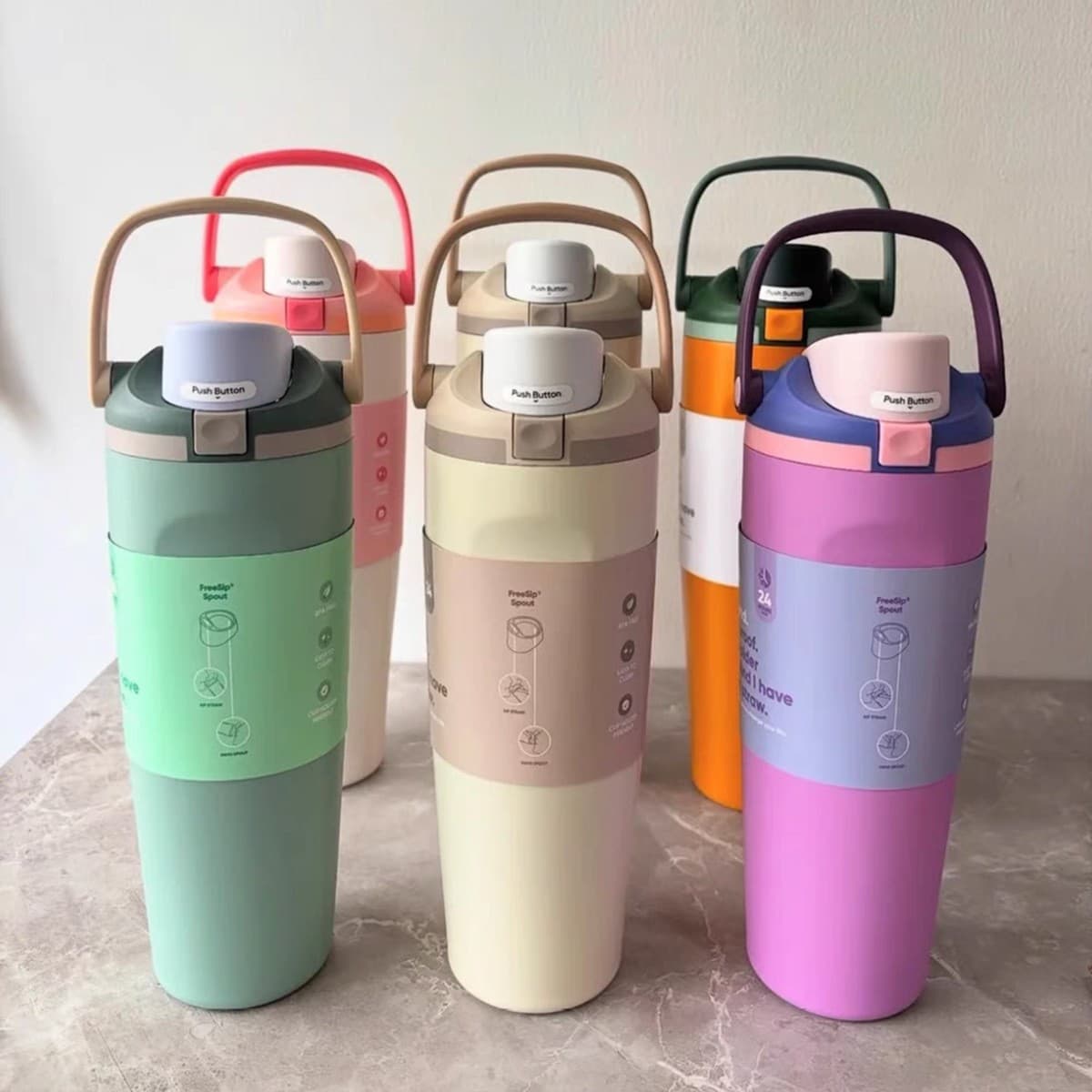 Cross-Border Handle Cup 304 Handheld Fruit Cup Ice Boss Cup Stainless Steel Vacuum Insulated Cup Portable Sports Water Bottle Dual-Drink
