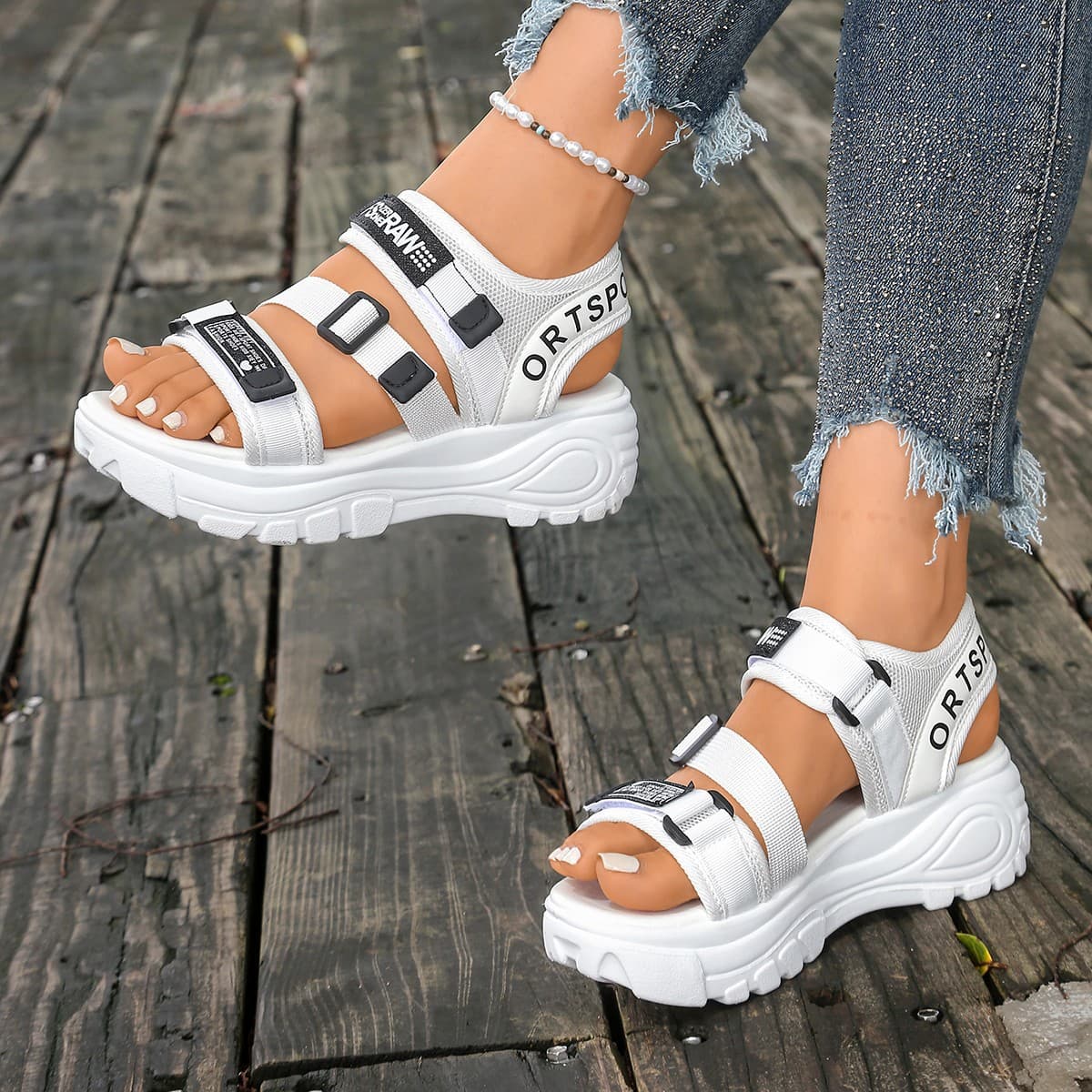 New Summer Fashion Platform Thick Sole Hook-and-Loop Sandals for Plus Size Cross-Border Trade, Comfortable Sport Sandals