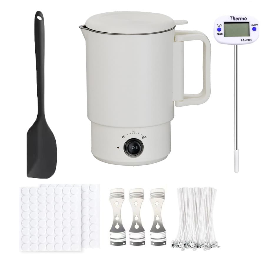 Folding kettle, travel electric hot water cup, portable electric wax melter, cooking wax kettle, wax melting set, wick stirrer