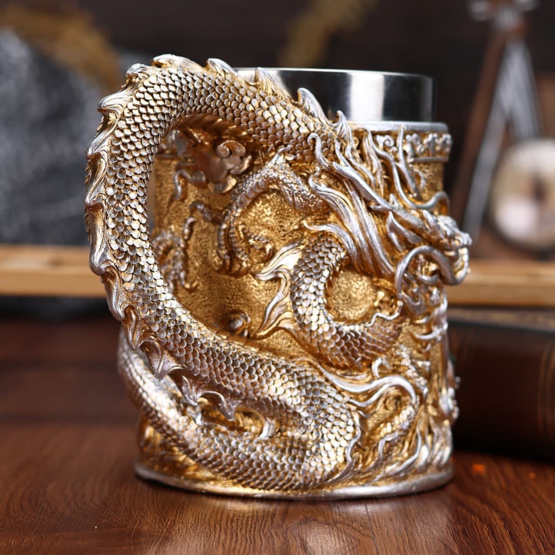 Divine Faith Golden Dragon Cup Creative Wine Glass Dragon Sculpture Holy Grail Coffee Cup Vintage Decorative Mug