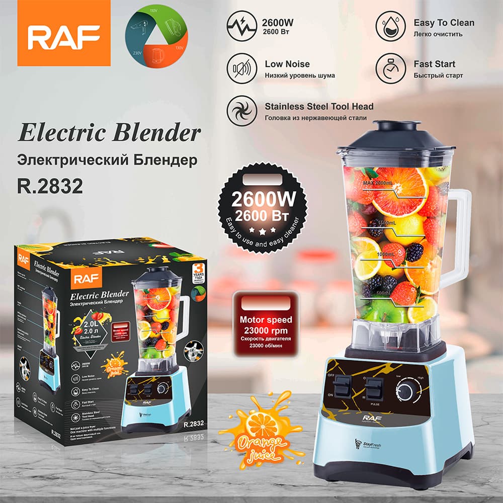 RAF EU Standard Food Processor, 2L Blender, Fruit and Vegetable Juicer for Home Use, Juicer, Blender, Baby Food, Smoothie Maker