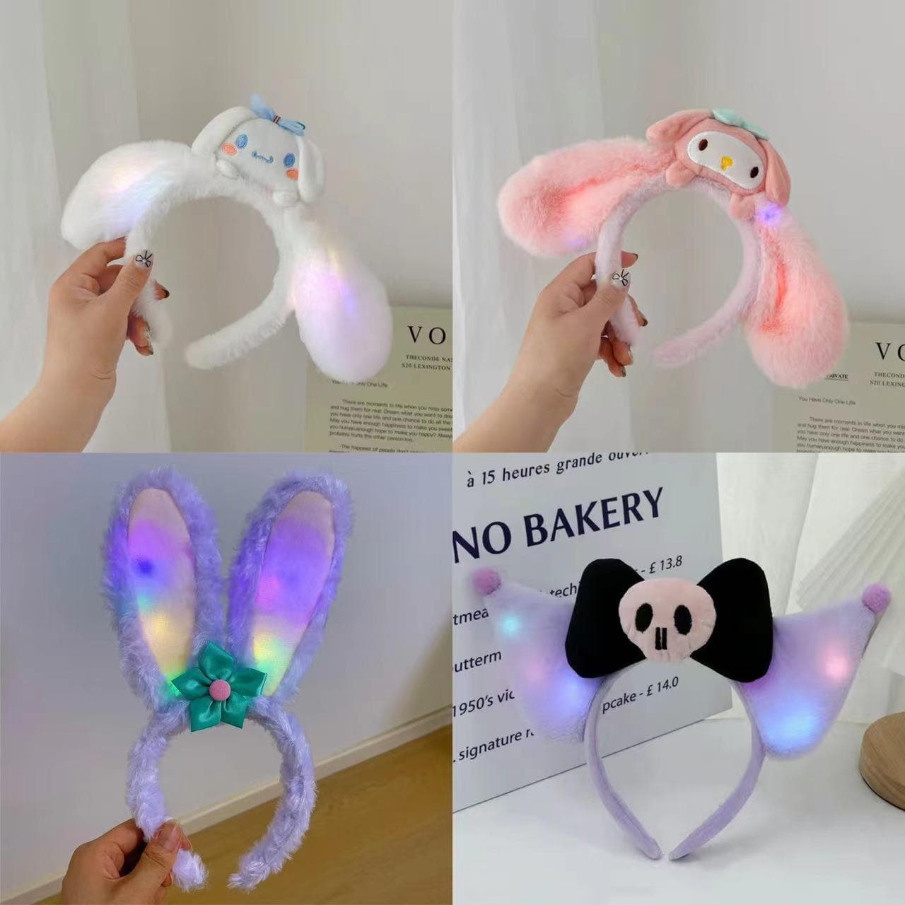 New plush flashing Bell headband, cartoon hair accessory sweet children's cute amusement park photo prop.