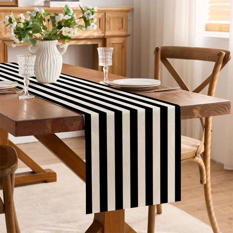 Cross-border Table Runner Linen Style Simple Striped Print TV Cabinet Coffee Table Cloth Long Strip Kitchen Dining Table Decorative Tablecloth