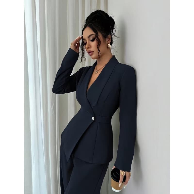 Amazon EU/US Cross-Border Trade Spring/Autumn Fashion Casual Set for Women, Solid Color V-Neck Long-Sleeve Shirt with Wide-Leg Pants