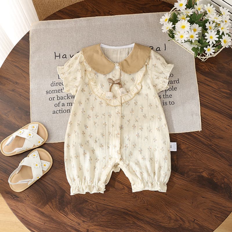 Baby clothes summer thin short-sleeved pure cotton jumpsuit princess hundred days baby girl summer clothes outing clothes small month old