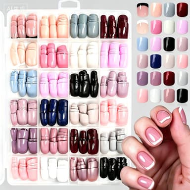 576 pieces/box glossy colored wearable nail tips short DIY square round solid French mixed nail stickers wholesale