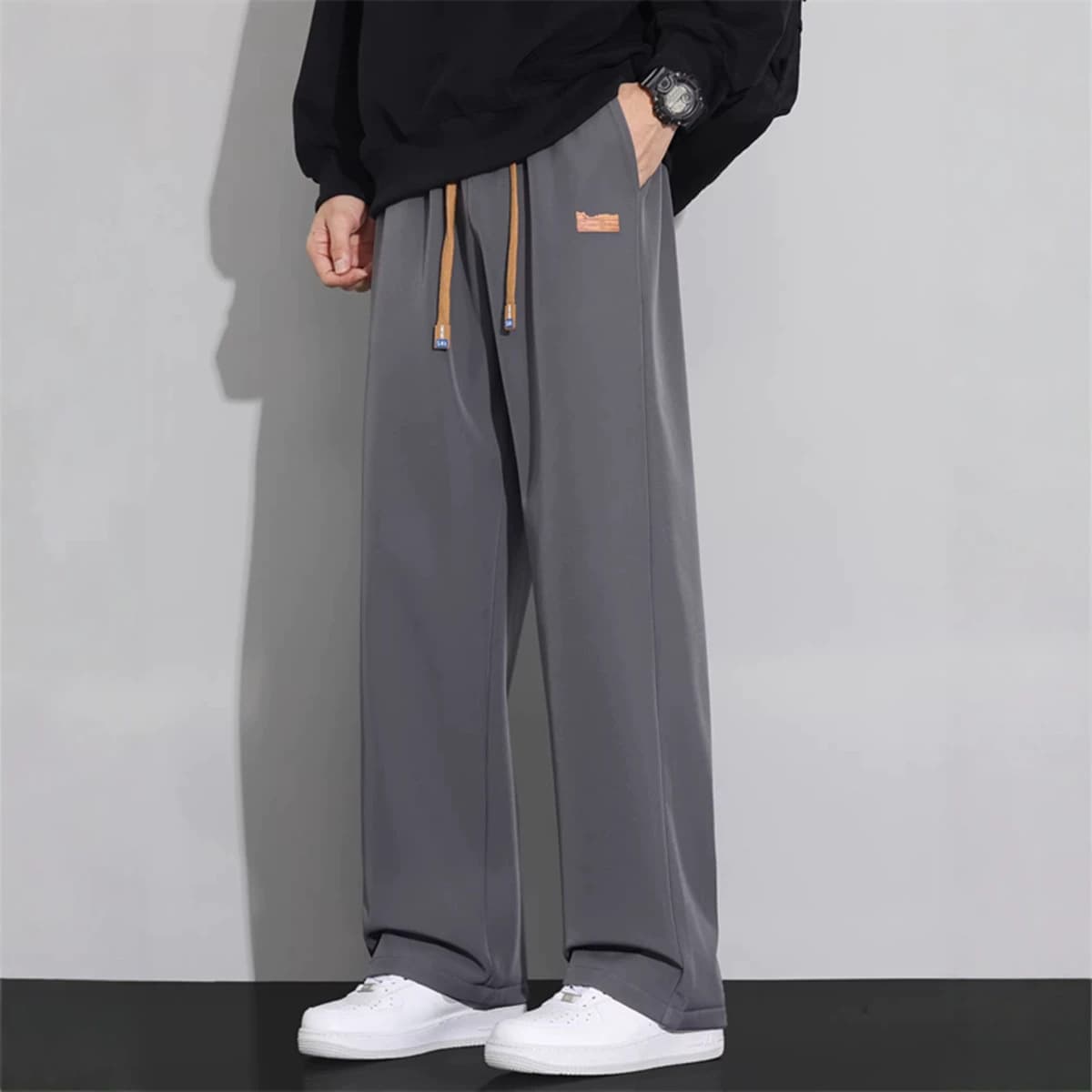 Men's Pants Summer Thin Straight-Leg Pants Draped Loose Wide-Leg Long Pants Ice Silk Quick-Dry Casual Pants