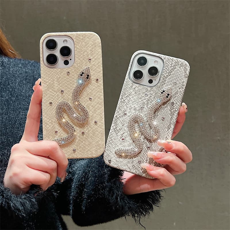 High-grade pink snake pattern full diamond snake Apple 16promax mobile phone case new iPhone15 anti-fall hard case 14 women