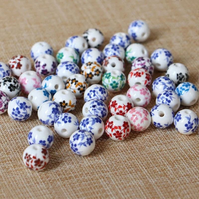 12mm Blue and White Porcelain Bead Bracelet, Jewelry Beading DIY, Creative Craft Making Material, Perforated Ceramic Beads