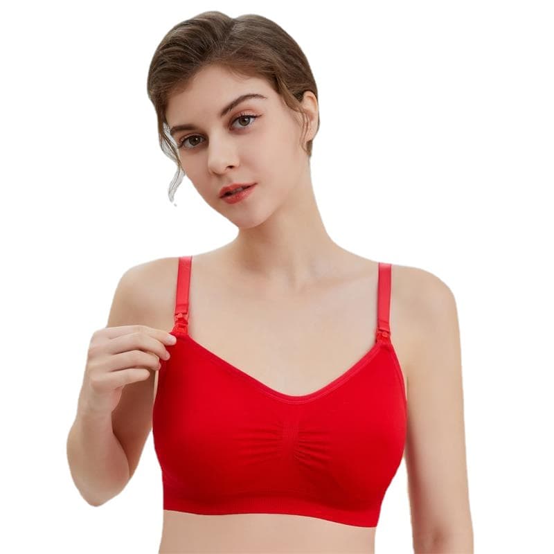 Nursing bra with top clasp, wire-free, double-layer seamless, postpartum feeding bra, comes with removable and breathable nursing pads.
