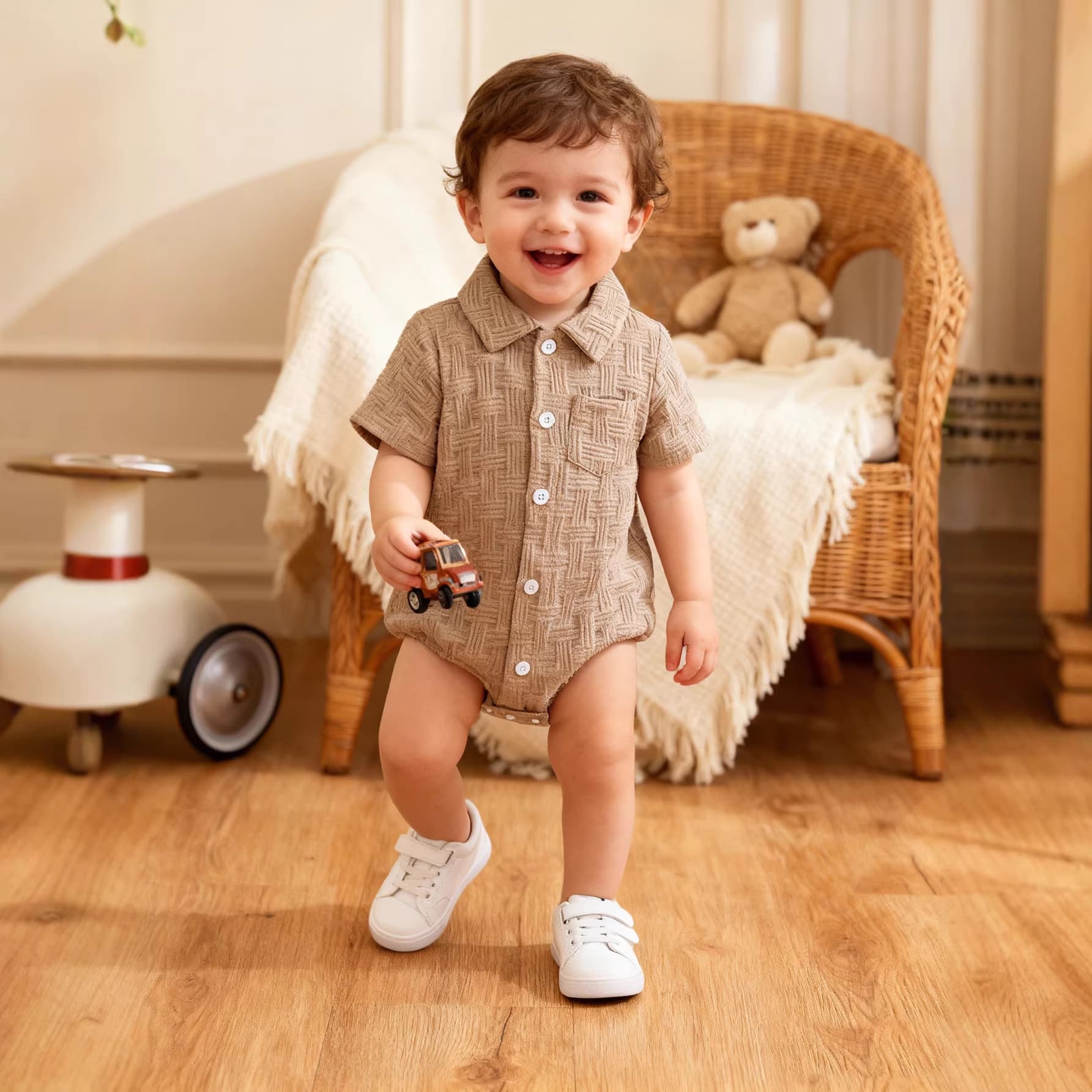 Baby Boy Girl Special Fabric Lapel Gentleman Romper Bodysuit