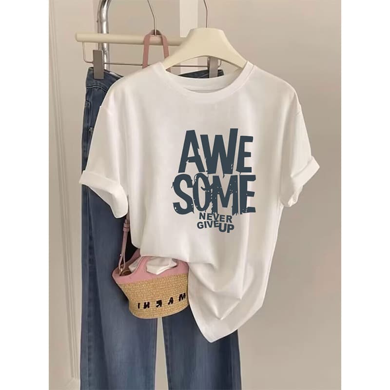 2026 New Women's Cotton Short Sleeve T-Shirt, Korean Style, Ins Fashion, Versatile, Age-Reducing White Top, Summer