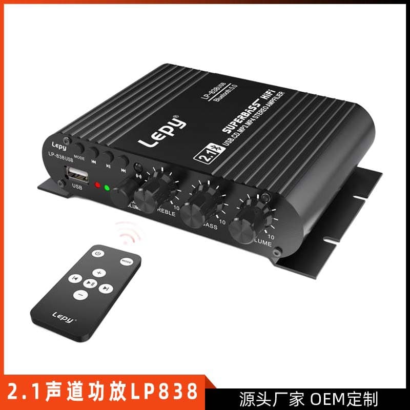 Cross-Border Hot-Selling Lp838 Bluetooth Subwoofer Amplifier 12V Car-Mounted 2.1-Channel Audio Player Amplifier