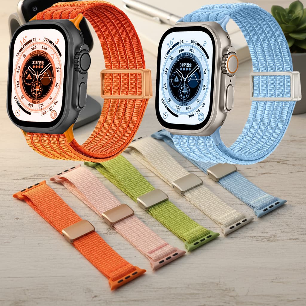 Suitable for Apple Watch 11 five-ring breathable nylon magnetic watch strap, new Apple Ultra 3 sports watch strap
