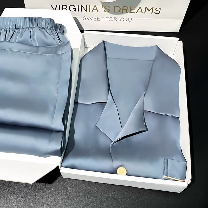 Premium Gray Pajama Set for Men - Practical Gift for Dad, Summer Thin Silky Satin Pajamas, Loungewear for Men