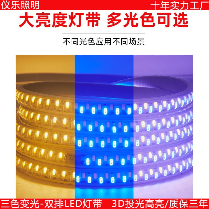 Light strip led three-color dimming light strip home 220v color changing living room ceiling long strip waterproof light strip neon light