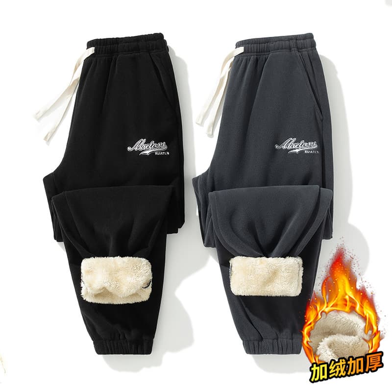 Men's fleece trousers, winter style, fleece-lined and thickened, men's casual trousers, autumn and winter style, straight leg sweatpants, men's ready stock wholesale.
