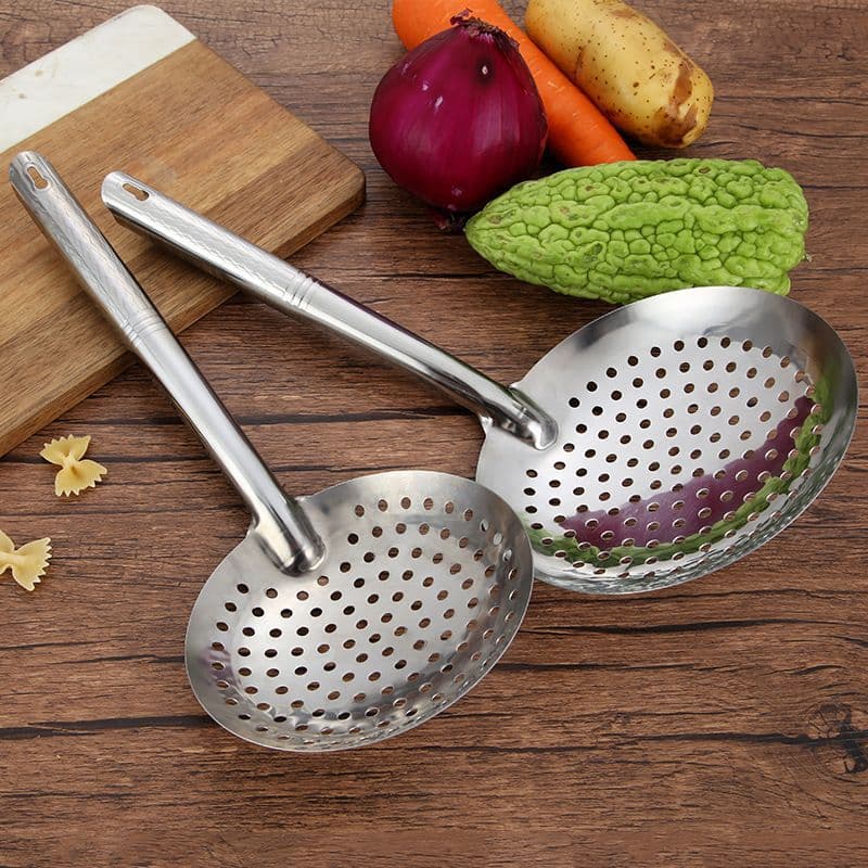 Colander, stainless steel long handle, thickened household frying filter, draining oil, large noodle spoon, dumplings kitchen supplies