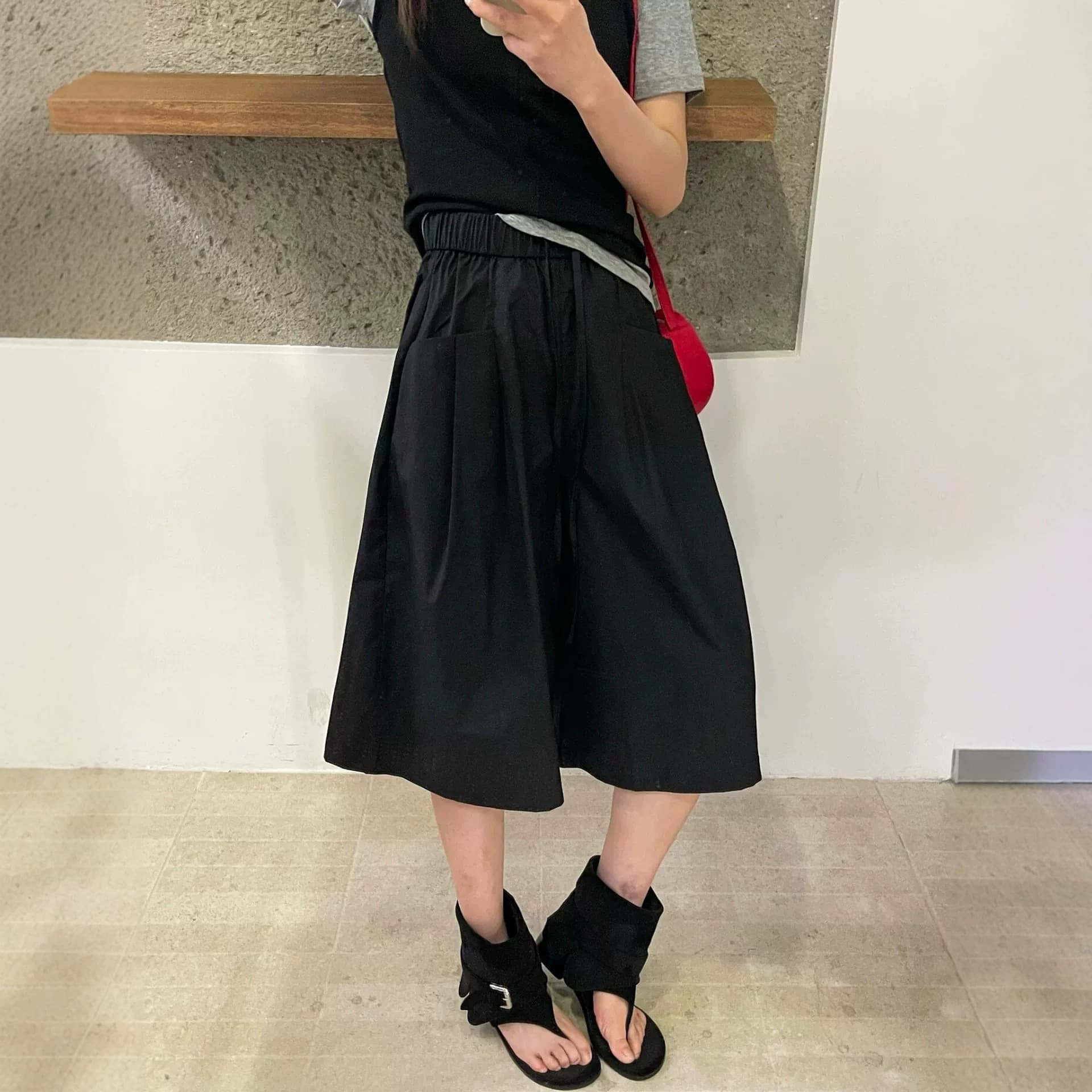2026 Summer New Elastic Waist Wide Leg Pants Women Loose Lazy Style Drawstring Capri Pants High Waist Mid Length Casual Pants