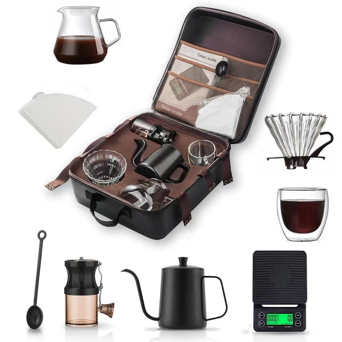 V60 Home American Style Simple Pour Over Coffee Set with Glass Carafe, Drip Kettle, and Filter Papers