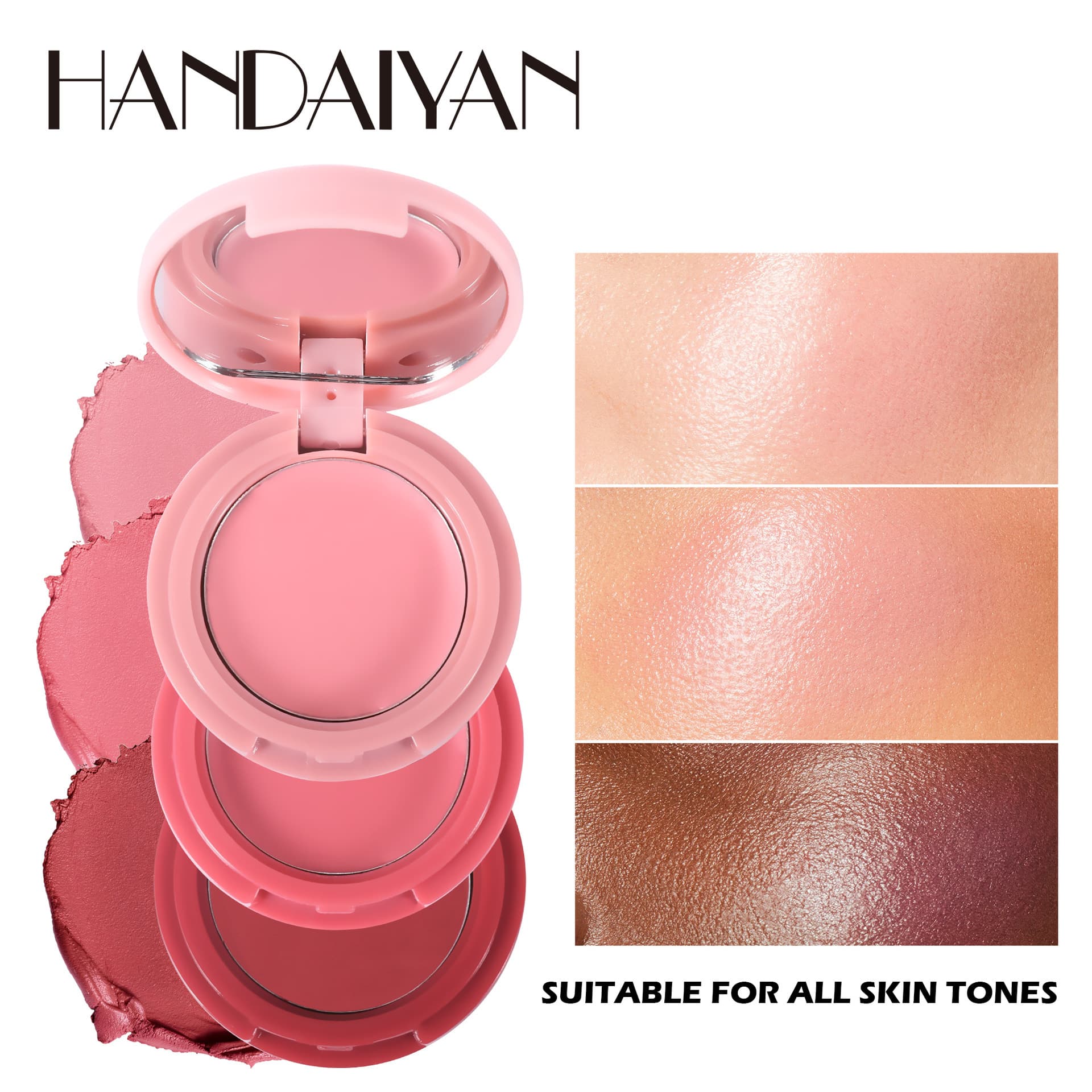 Cross-border three-color blush all-in-one palette handaiyan matte lip mud lipstick blush cream rouge palette makeup wholesale