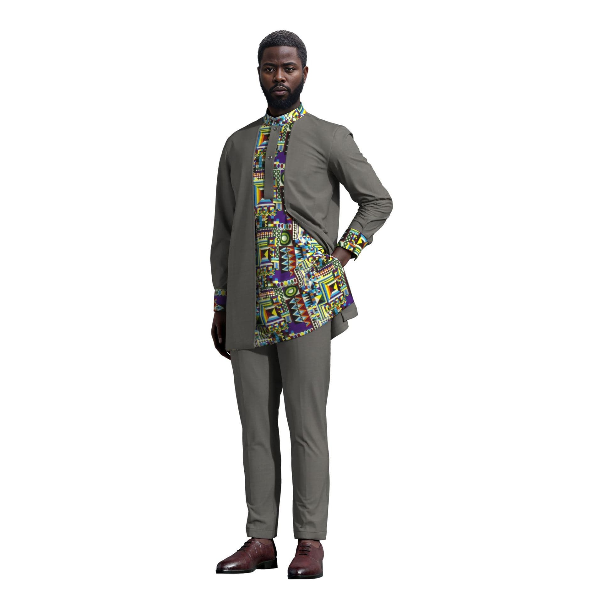 2025 New Summer Lightweight Suit Set for African Men: Short-sleeved Crew Neck Top + Slim Fit Trousers Casual Two-Piece Set