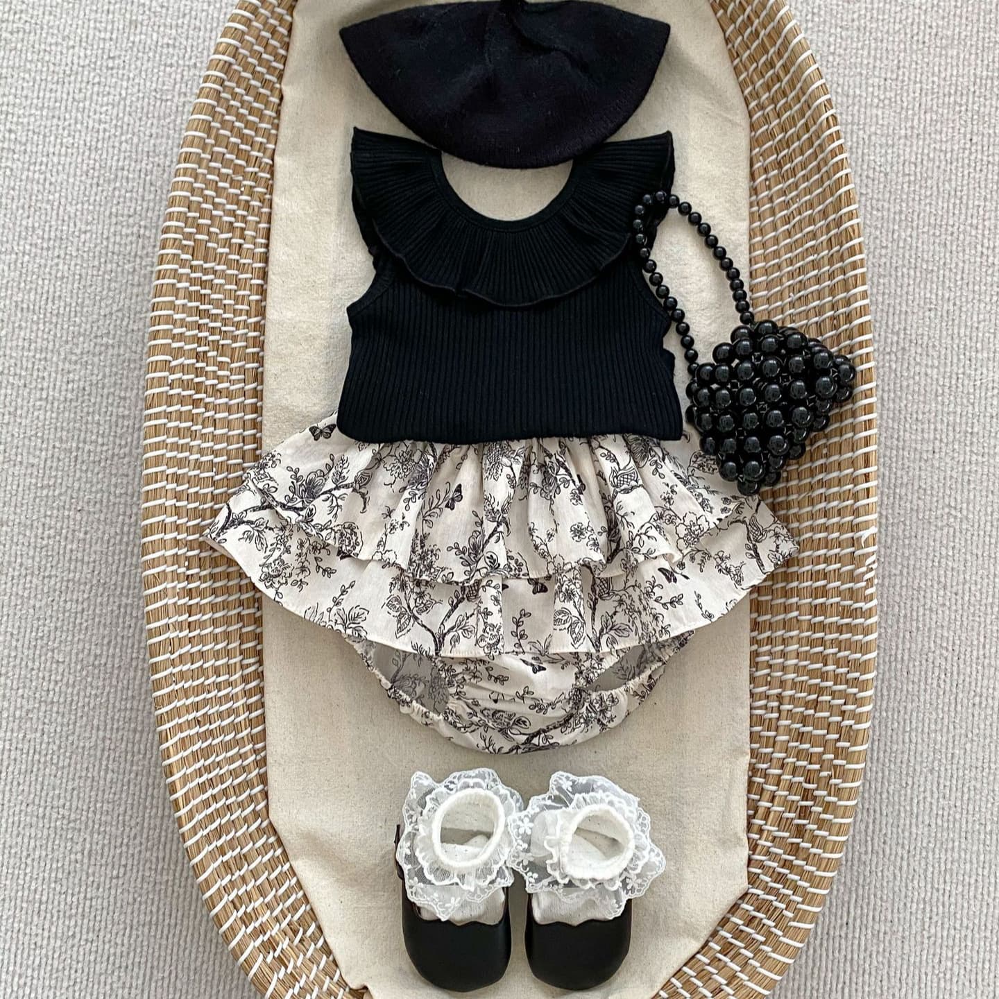 Korean version of baby INS2024 summer new style baby girl flying sleeve top doll shirt versatile pit solid color T-shirt suit