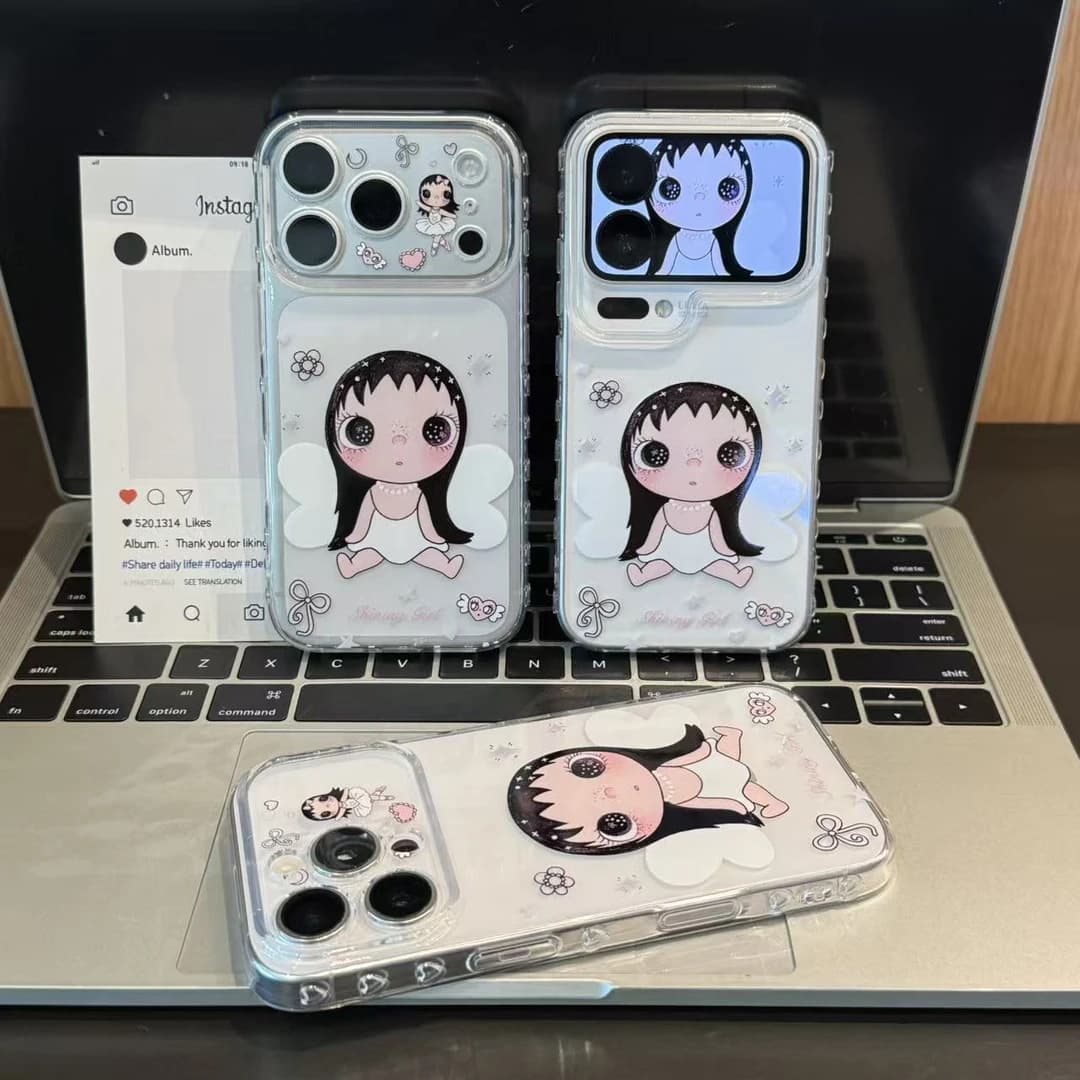Korean transparent white butterfly jade suitable for Apple 16/17 mobile phone case iPhone 15 side heart 14/13 soft