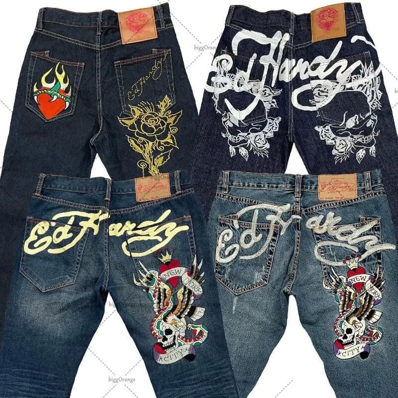 Cross-border E-commerce European and American Style Street Jeans Men Y2K Print Hip-hop Straight Loose Retro Wide-leg Jeans