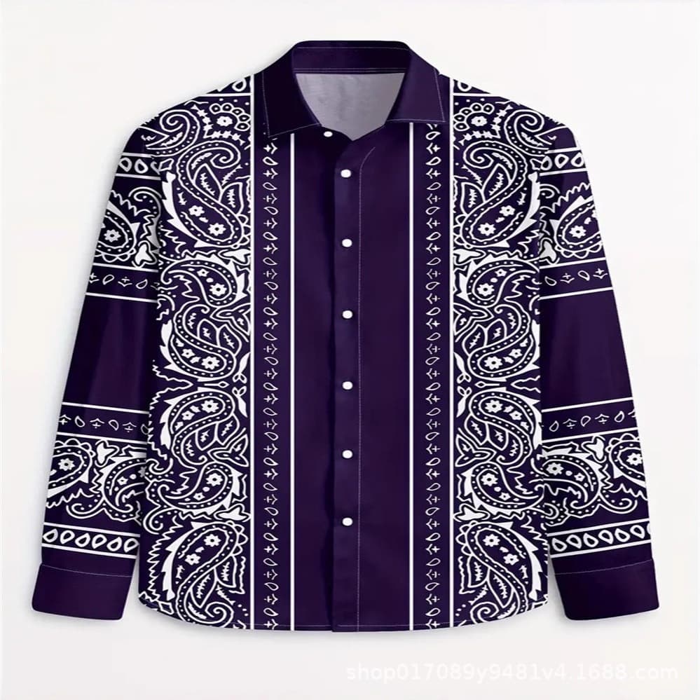 Stretch Slub Best-selling Amazon 3D Print Casual Men's Long Sleeve Shirt Design