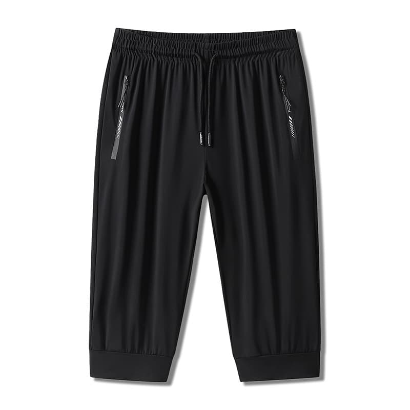 New 2203 Men's Sports Capri Pants Warp Knit Ice Silk Men's Capri Pants Riding Pants Mid-Length Pants Black L-9XL