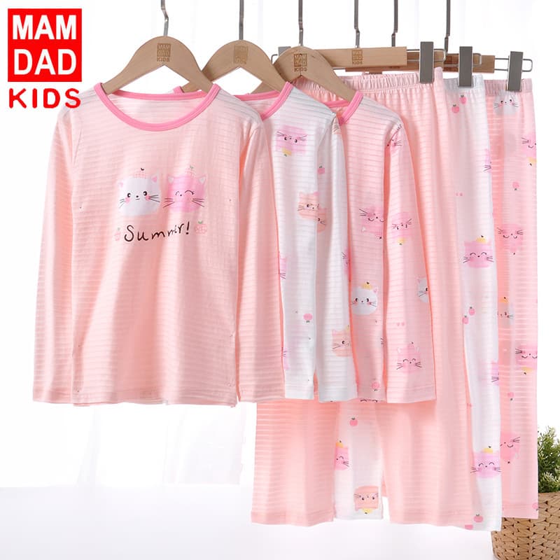 New 2023 Children's Bamboo Cotton Home Clothes Set Long Sleeve Air Conditioning Suit Baby Autumn Clothes Pants Set for Girls