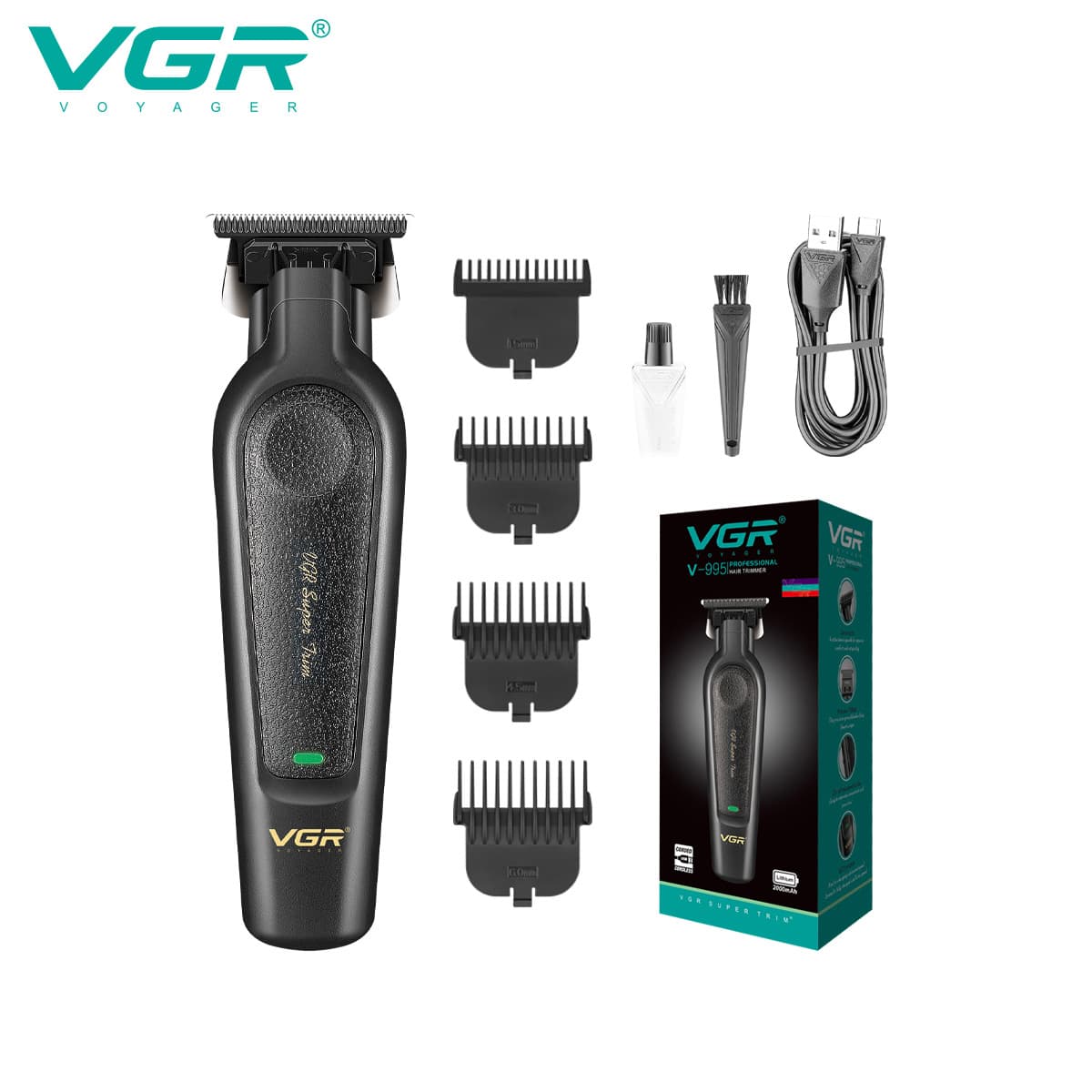 VGR995 Electric Hair Clipper Men's Rechargeable Hair Trimmer Stainless Steel Blade Oil Head Carving Home Use Haircut Machine