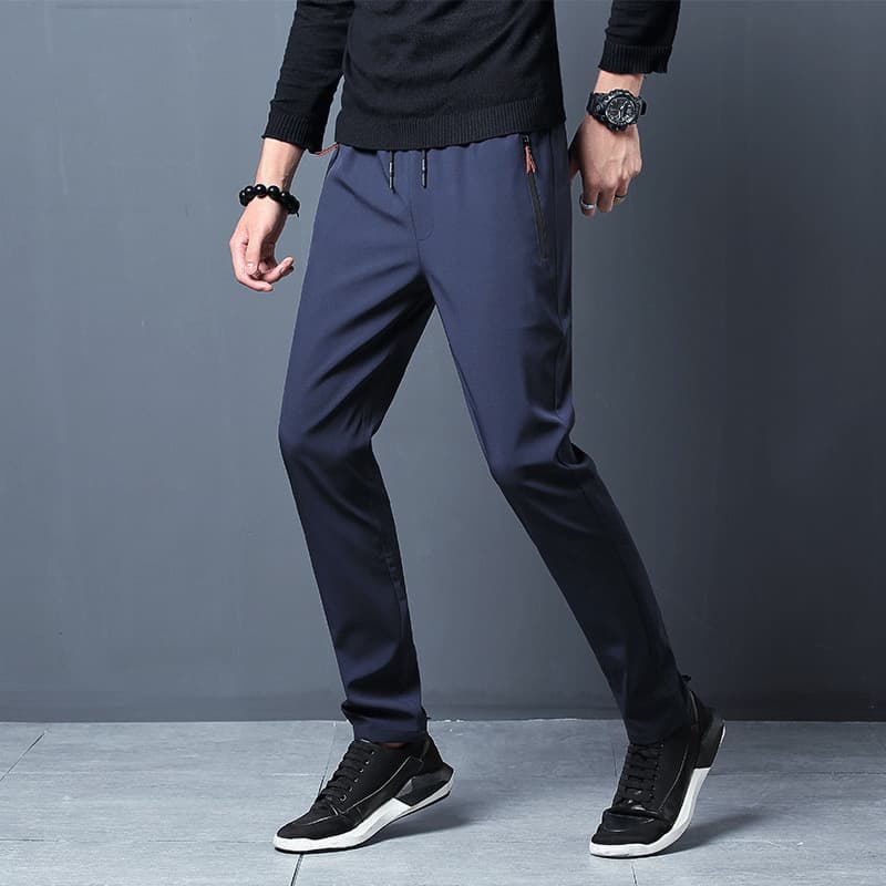 Ice Summer Thin Silk Pants for Men Loose Fit Zipper Straight Leg Slim Casual Long Pants Stretch Men's Sports Pants
