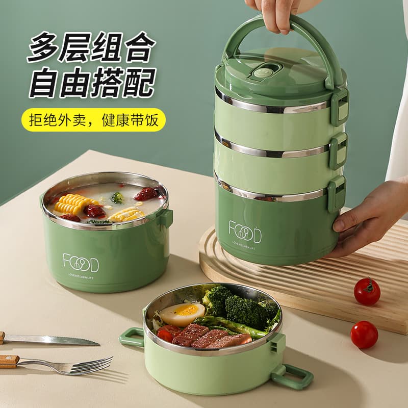 Stainless steel divided lunch box portable food grade large capacity double layer lunch box with lid office worker student multi layer lunch box