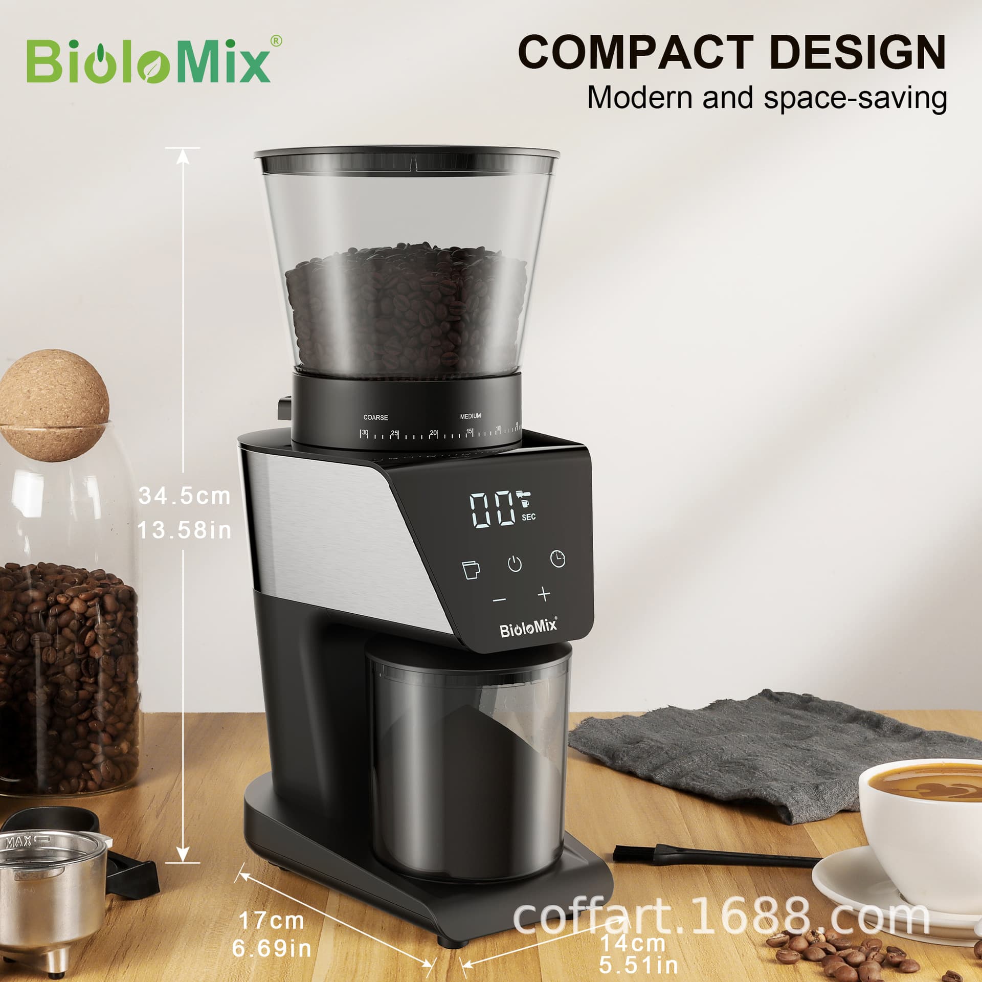 Cross-border Electric Conical Burr Coffee Grinder Touch Screen Coffee Bean Grinder