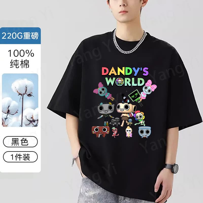 Popular Game Roblox Dandy's World Print 100% Cotton T-Shirt Short Sleeve Trendy Casual Cotton Top for Men and Women