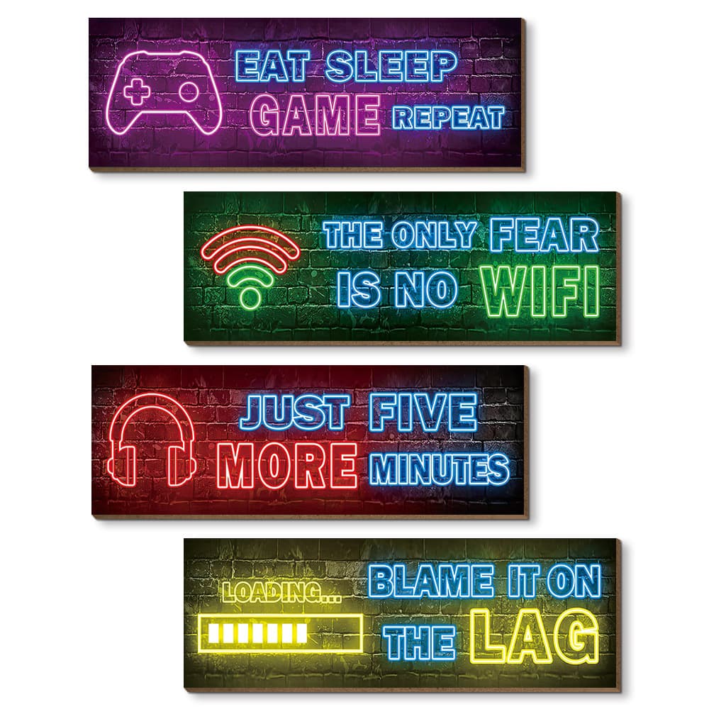 Amazon Hot Selling Gaming Room Wall Decor Wooden Art Neon Light Hanging Wooden Sign